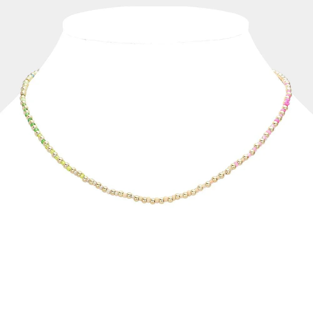Gold Metal Multi Color Beaded Necklace - Jewelry Store by Erik Rayo