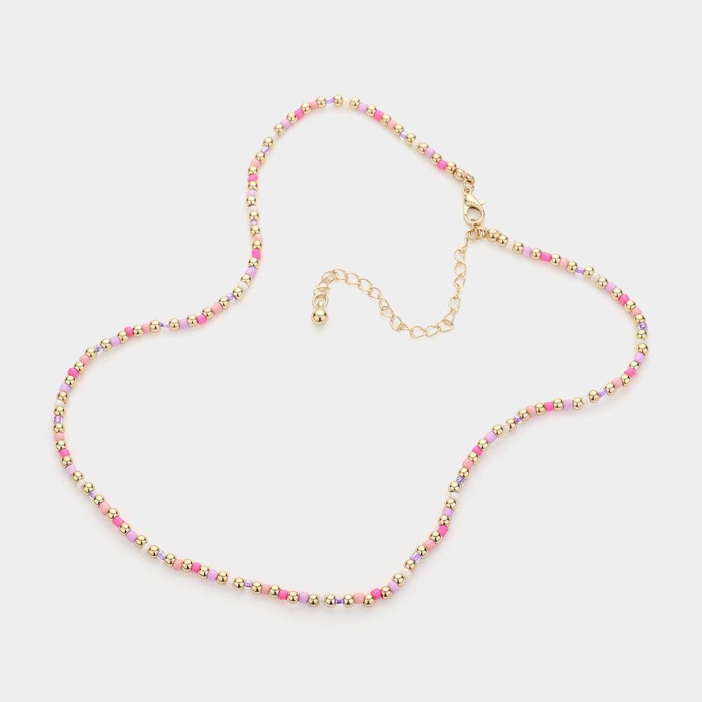 Pink Metal Multi Color Beaded Necklace - Jewelry Store by Erik Rayo