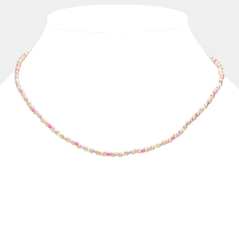 Pink Metal Multi Color Beaded Necklace - Jewelry Store by Erik Rayo