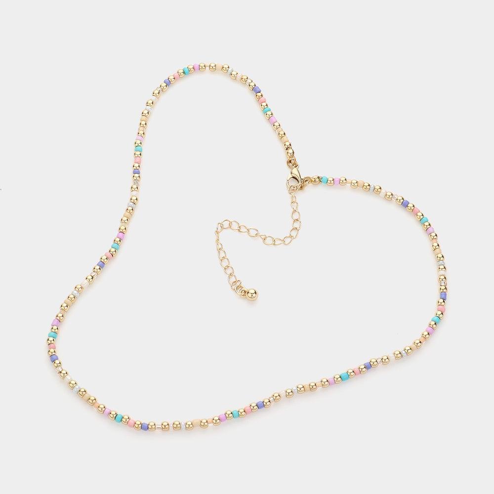 Gold Metal Multi Color Beaded Necklace - Jewelry Store by Erik Rayo