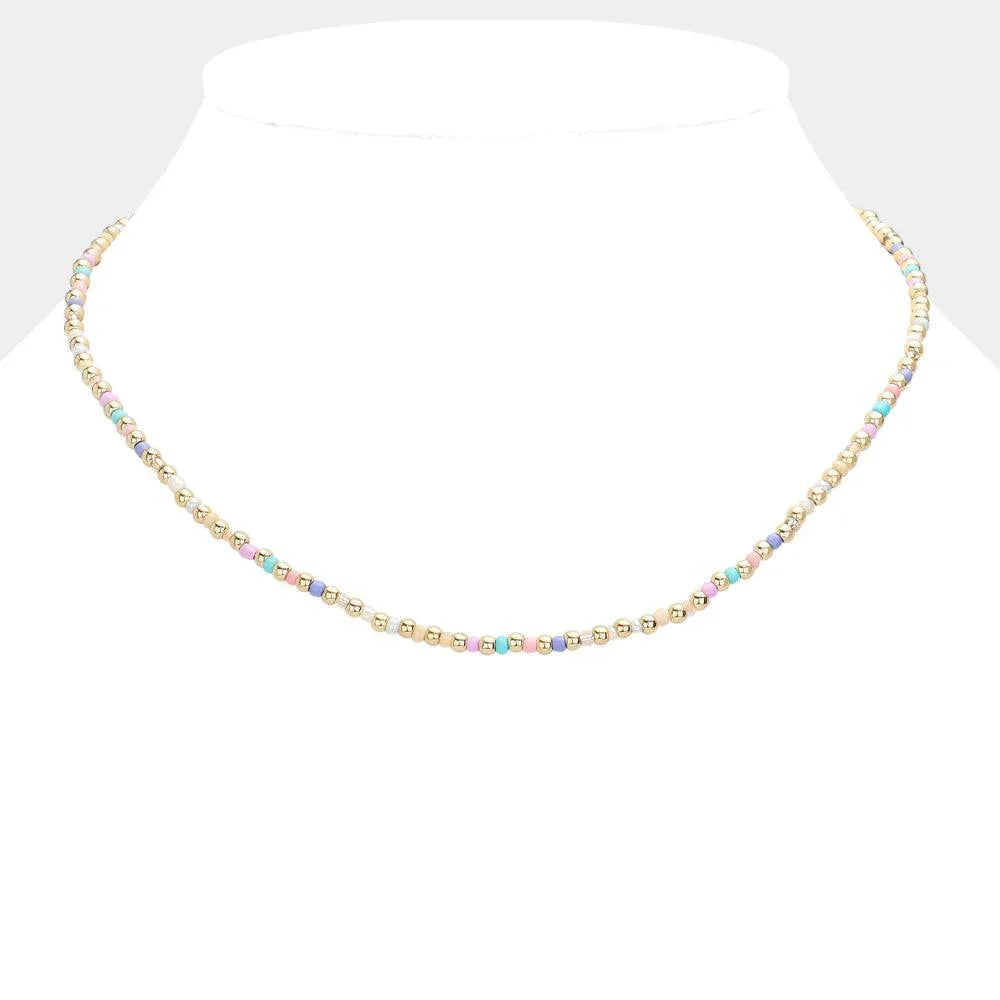 Gold Metal Multi Color Beaded Necklace - Jewelry Store by Erik Rayo