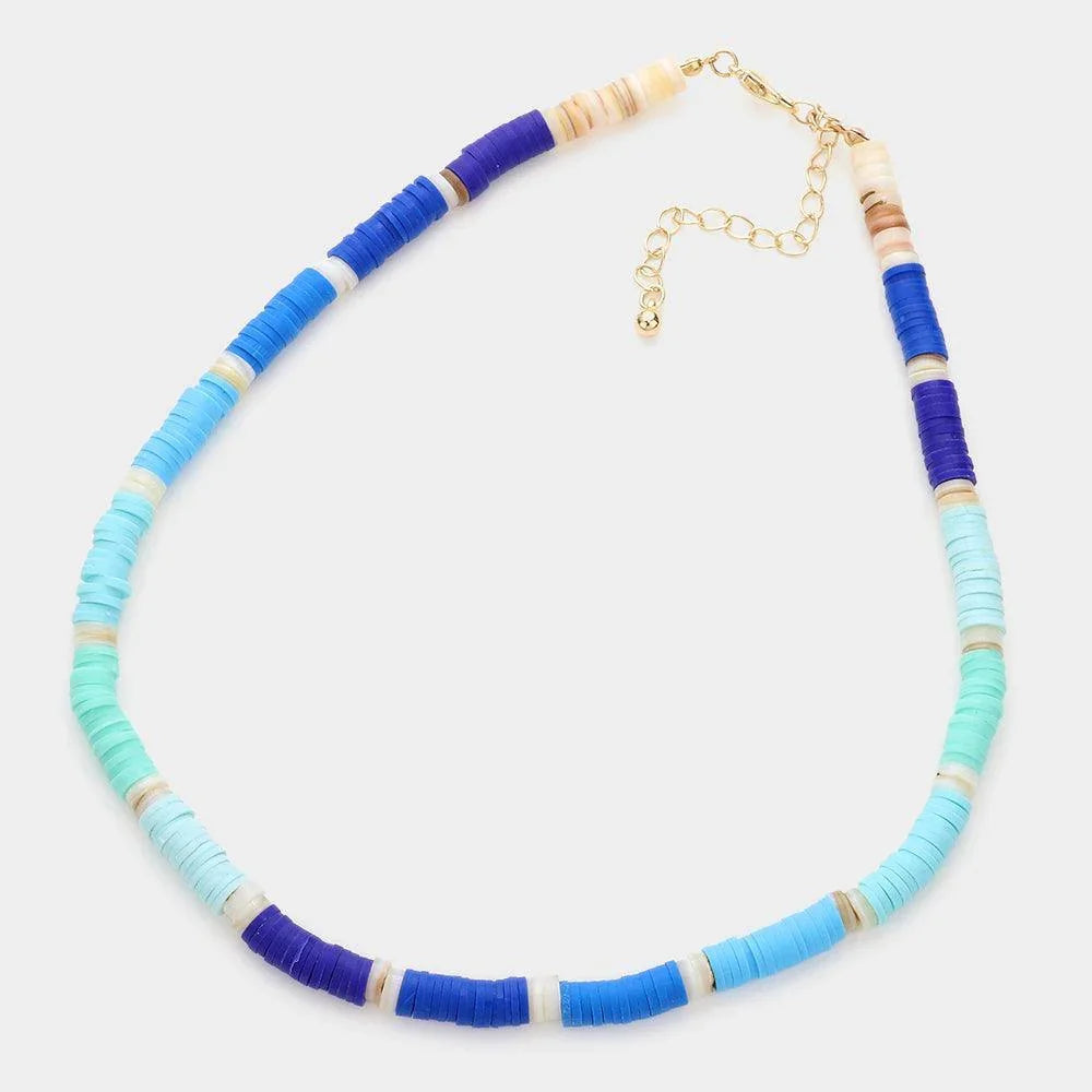 Blue Heishi Beaded Necklace - Jewelry Store by Erik Rayo