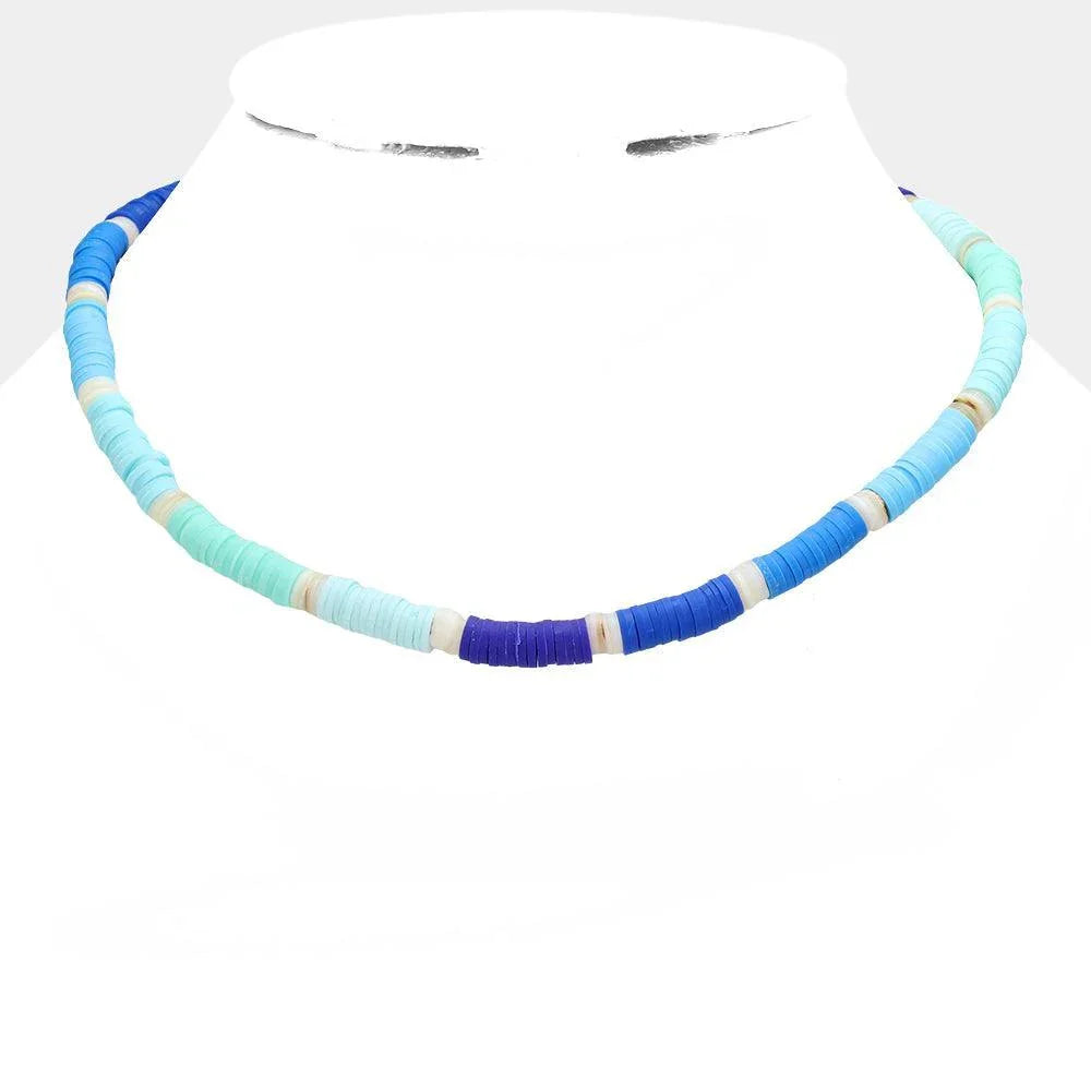 Blue Heishi Beaded Necklace - Jewelry Store by Erik Rayo