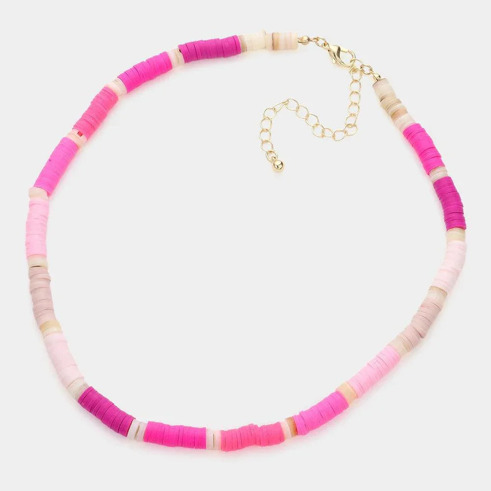Fuchsia Heishi Beaded Necklace - Jewelry Store by Erik Rayo