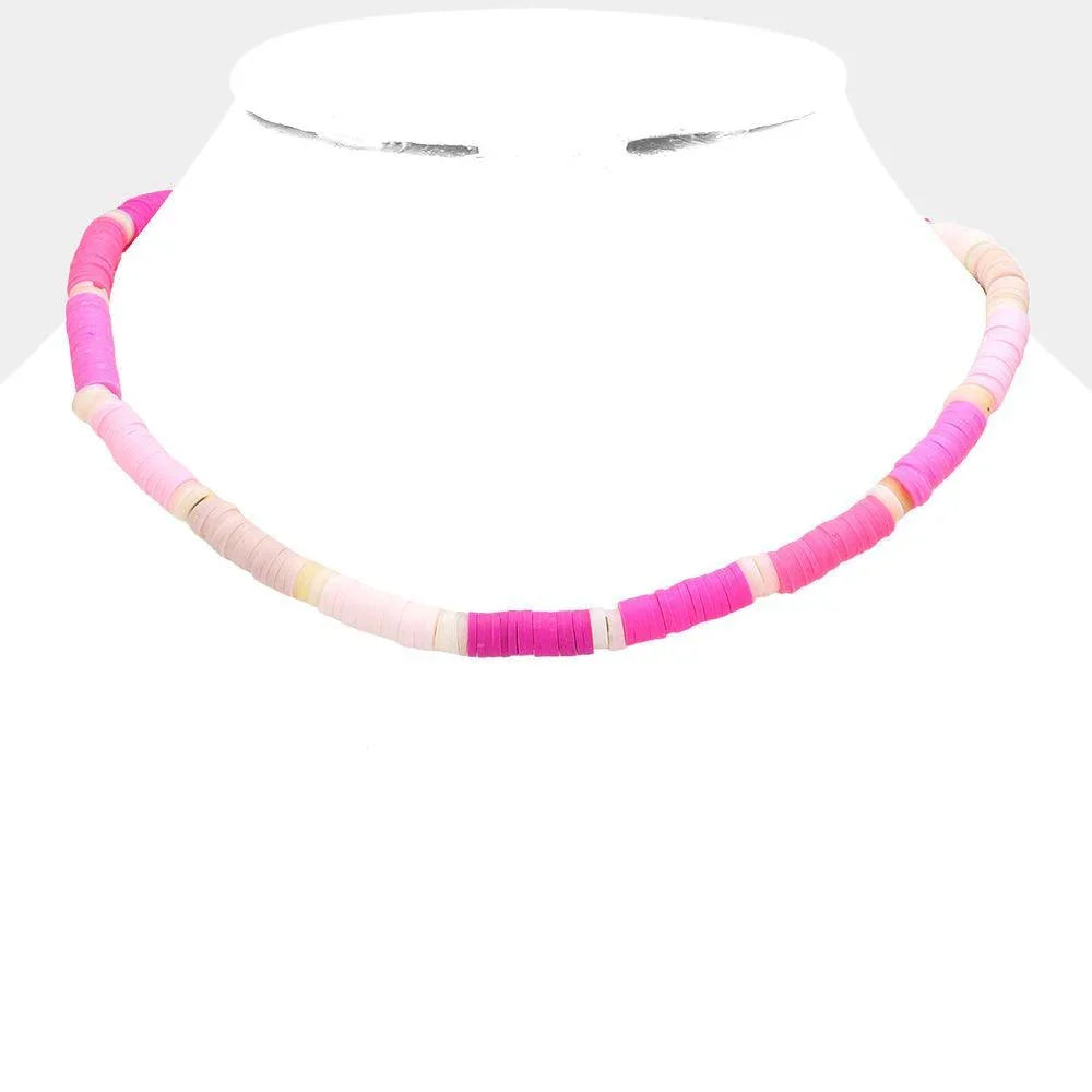 Fuchsia Heishi Beaded Necklace - Jewelry Store by Erik Rayo