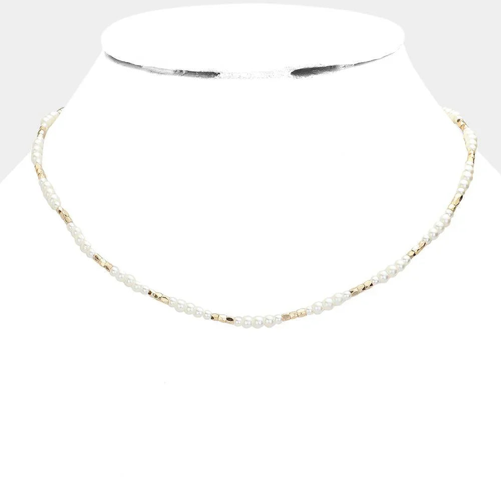 Cream Faceted Beaded Necklace - Jewelry Store by Erik Rayo