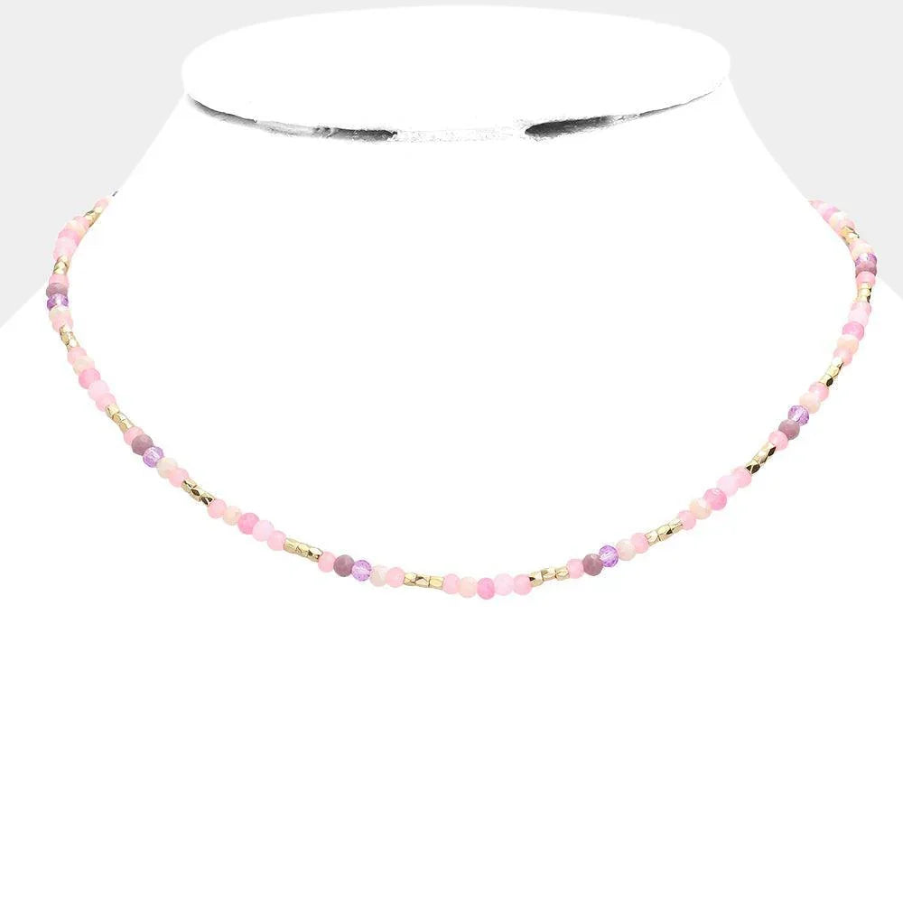 Pink Faceted Beaded Necklace - Jewelry Store by Erik Rayo