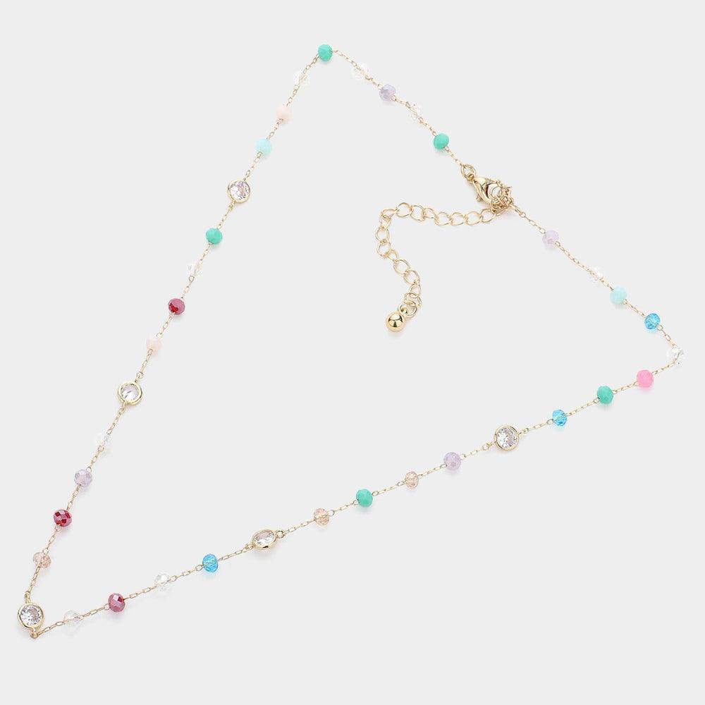 Gold Round Bead Clear Bezel Station Necklace - Jewelry Store by Erik Rayo