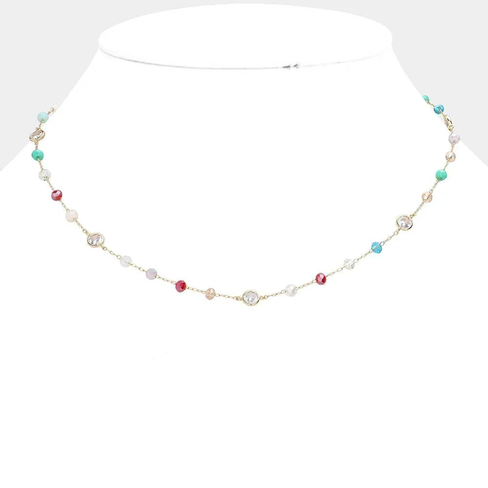 Gold Round Bead Clear Bezel Station Necklace - Jewelry Store by Erik Rayo