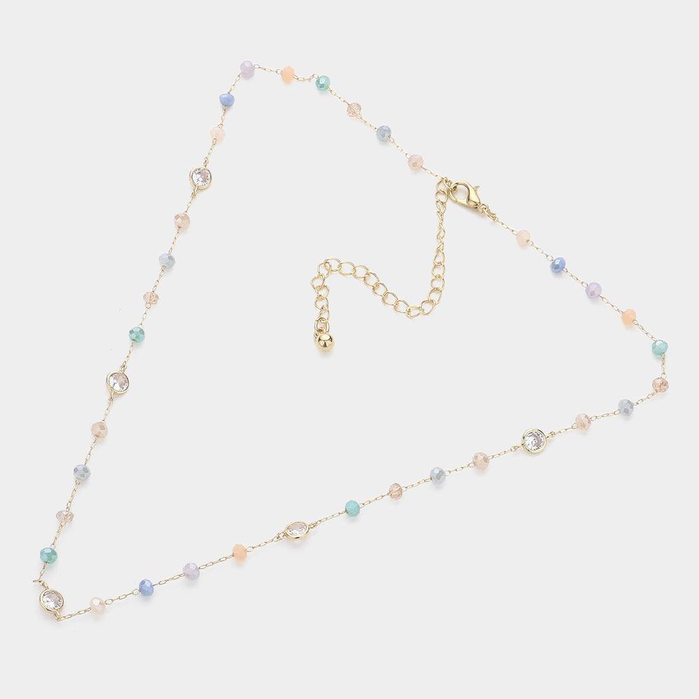 Gold Round Bead Clear Bezel Station Necklace - Jewelry Store by Erik Rayo