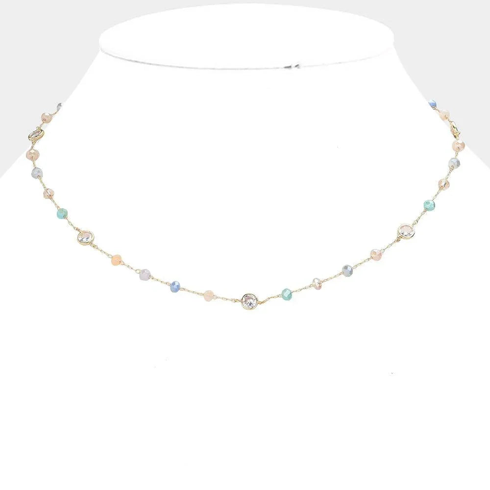 Gold Round Bead Clear Bezel Station Necklace - Jewelry Store by Erik Rayo