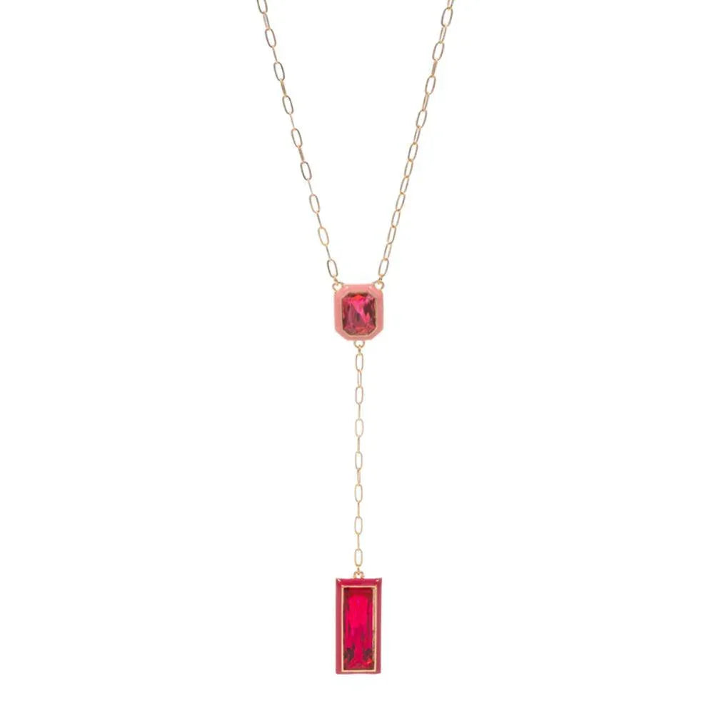 Fuchsia Geometric Stone Pointed Y Necklace - Jewelry Store by Erik Rayo