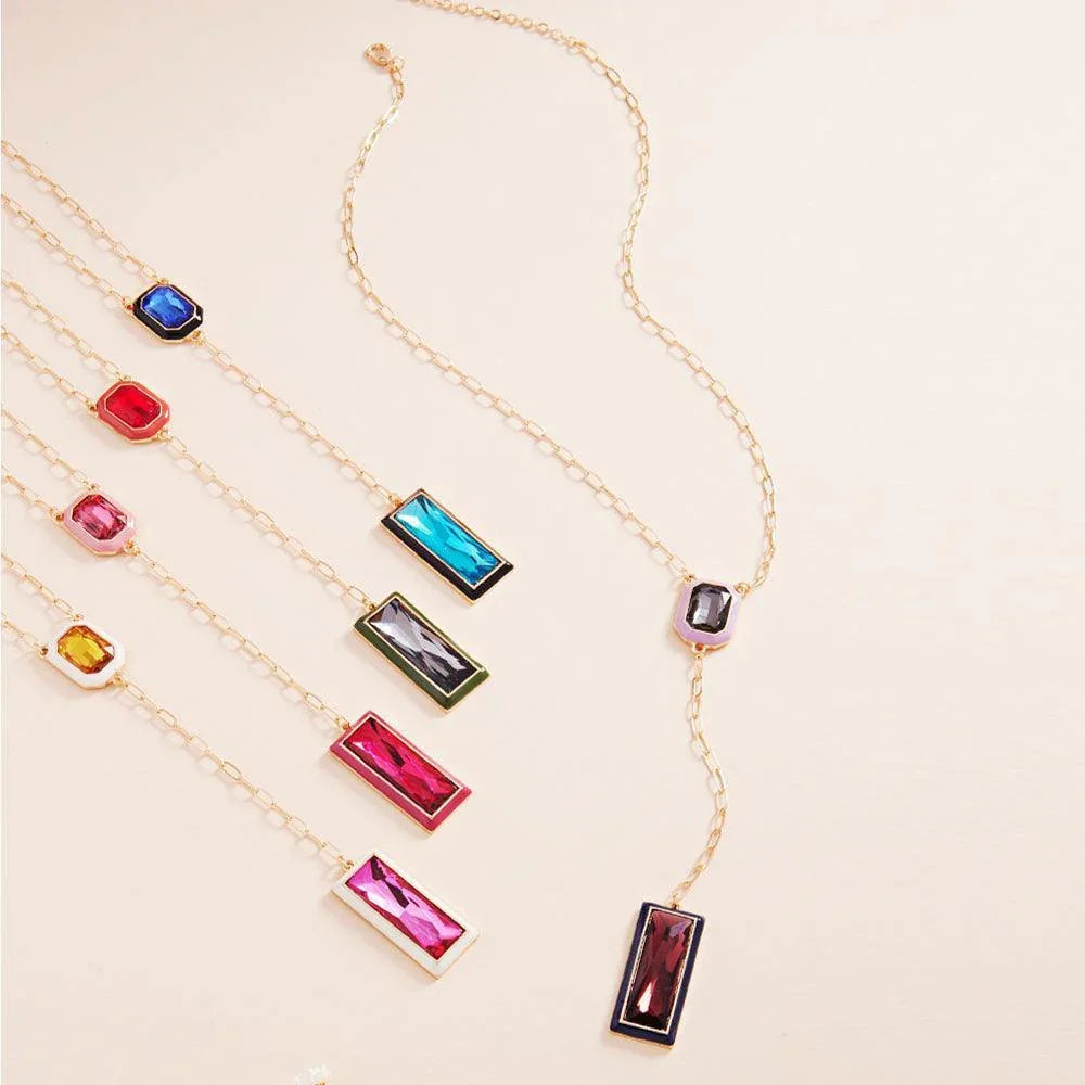 Fuchsia Geometric Stone Pointed Y Necklace - Jewelry Store by Erik Rayo