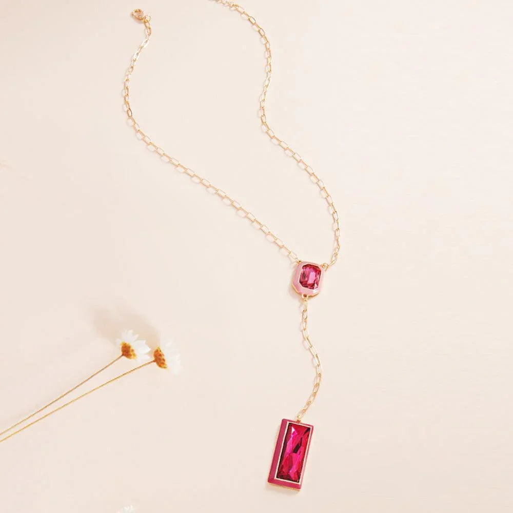 Fuchsia Geometric Stone Pointed Y Necklace - Jewelry Store by Erik Rayo