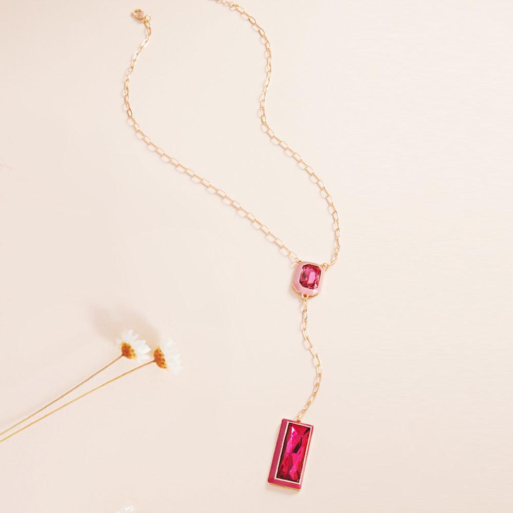 Fuchsia Geometric Stone Pointed Y Necklace