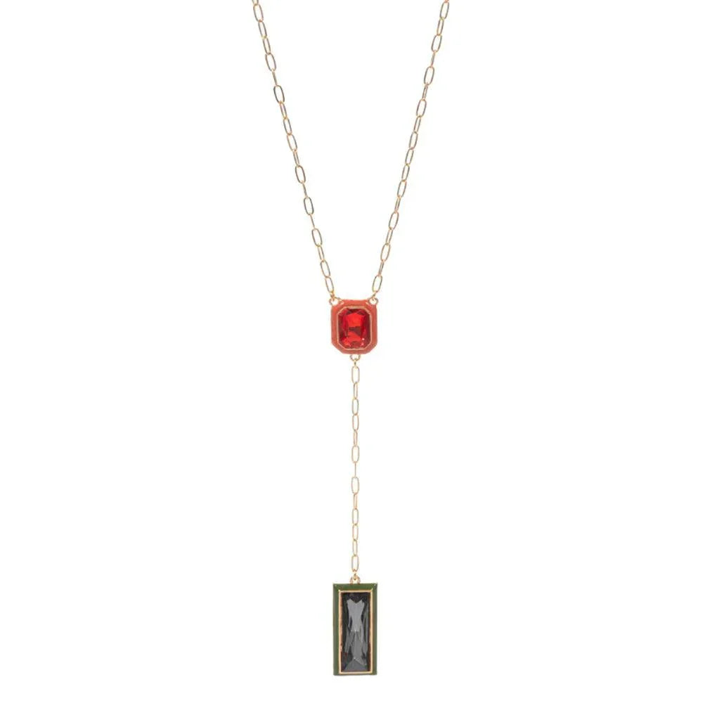 Green Geometric Stone Pointed Y Necklace - Jewelry Store by Erik Rayo