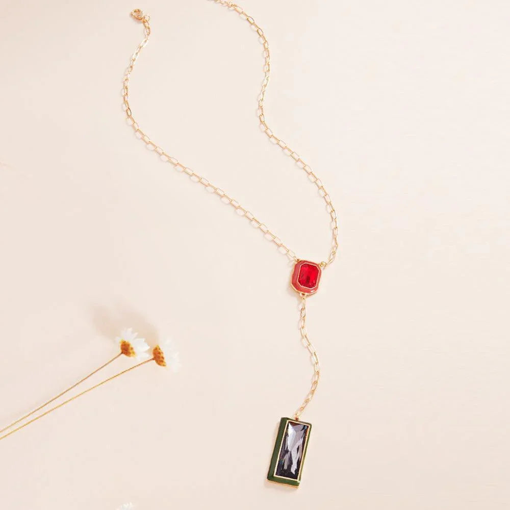 Green Geometric Stone Pointed Y Necklace - Jewelry Store by Erik Rayo