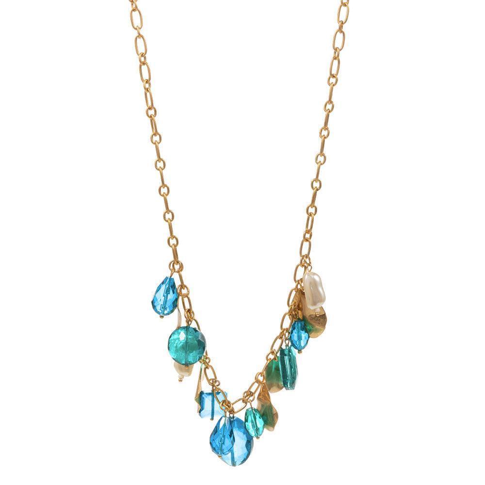 Blue Pearl Geometric Bead Metal Link Necklace - Jewelry Store by Erik Rayo