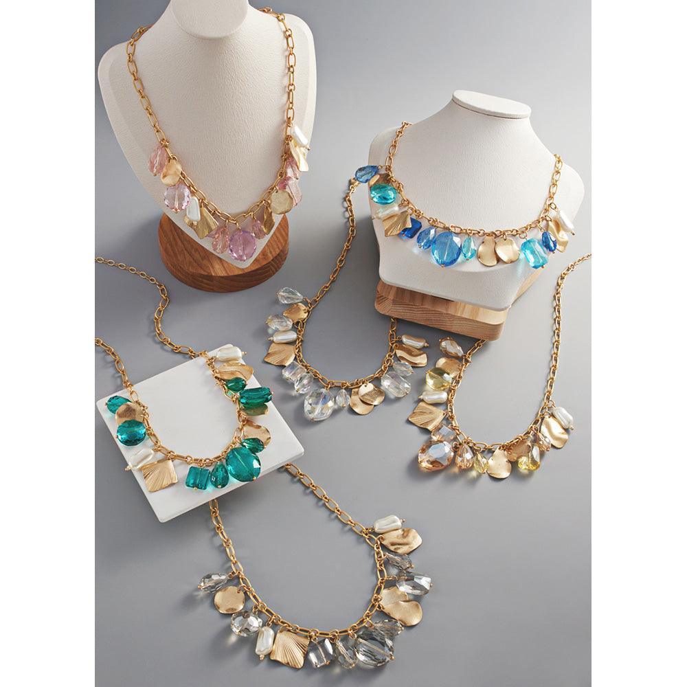 Blue Pearl Geometric Bead Metal Link Necklace - Jewelry Store by Erik Rayo