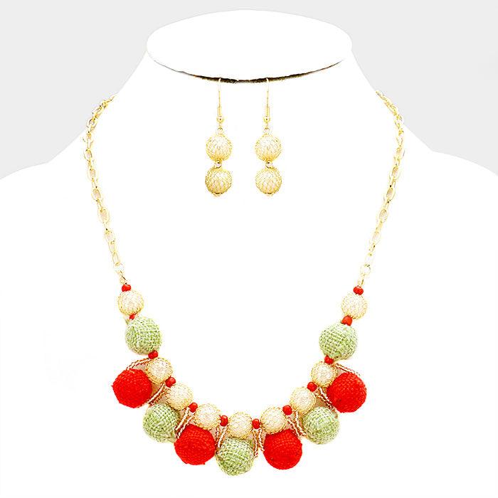 Red Mesh Ball & Wire Wrapped Chain Necklace