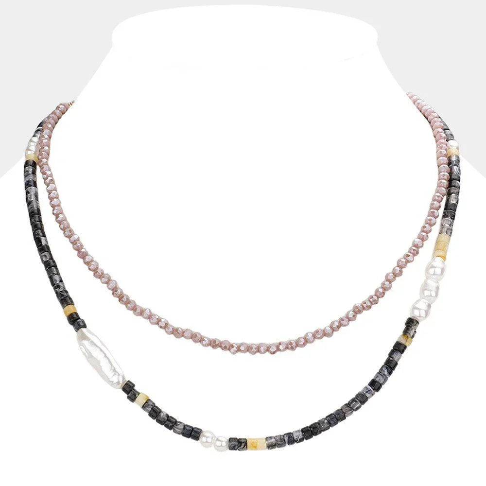 Black Pearl Beaded Double Layered Necklace - Jewelry Store by Erik Rayo