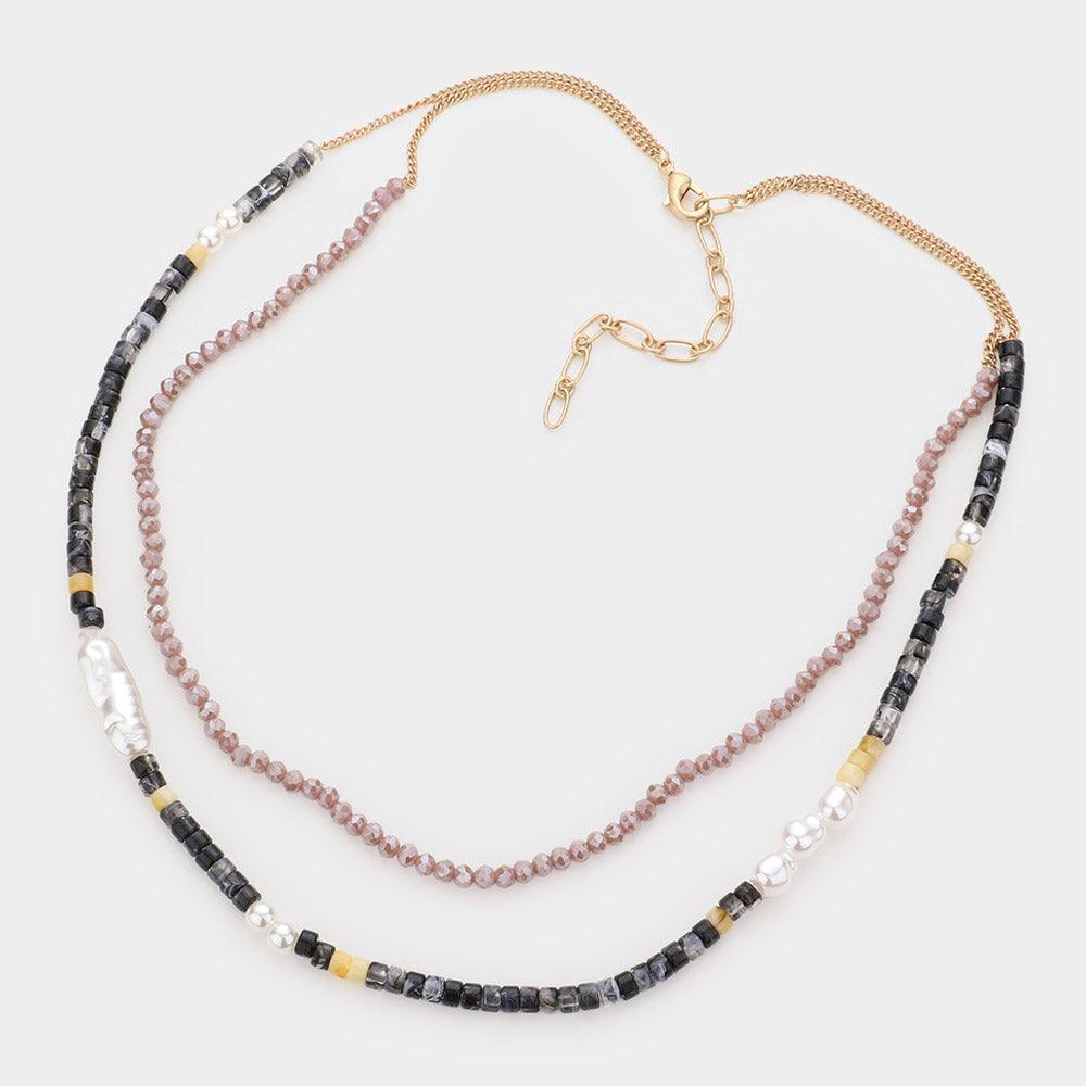 Black Pearl Beaded Double Layered Necklace - Jewelry Store by Erik Rayo