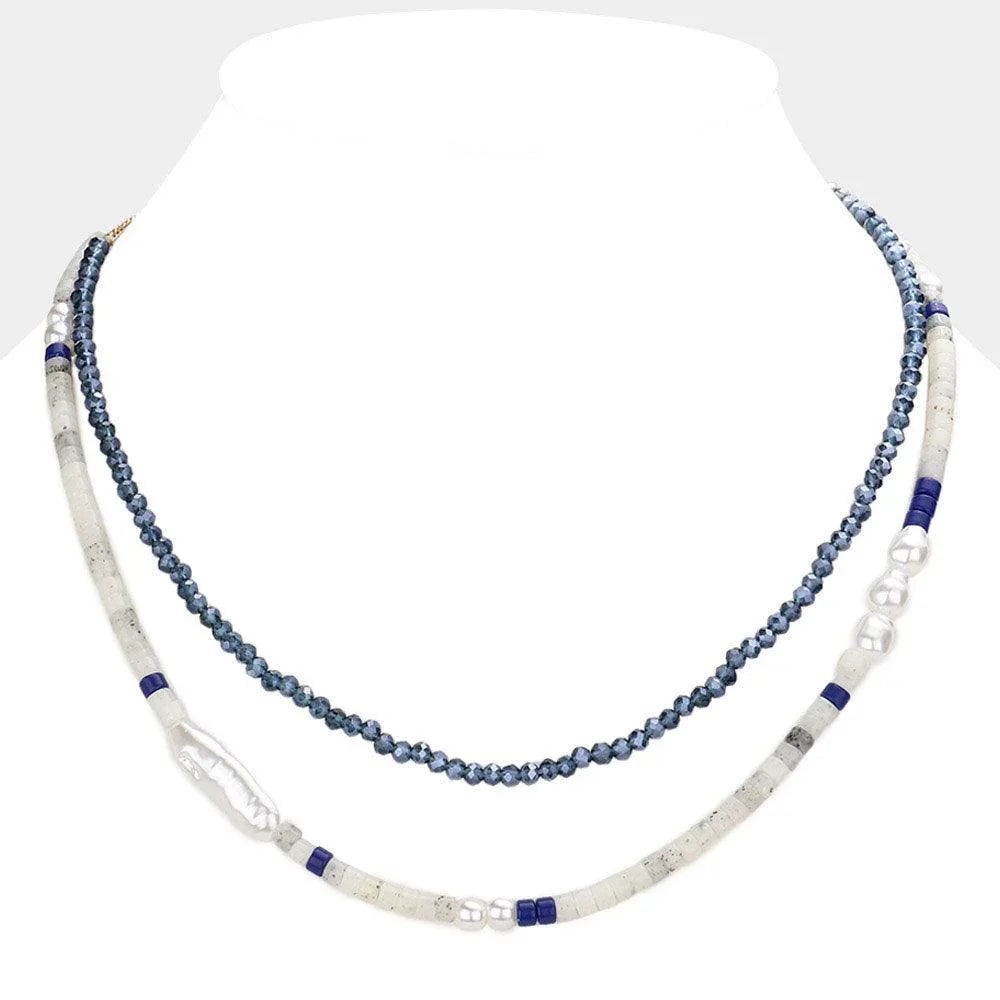Silver Pearl Beaded Double Layered Necklace - Jewelry Store by Erik Rayo