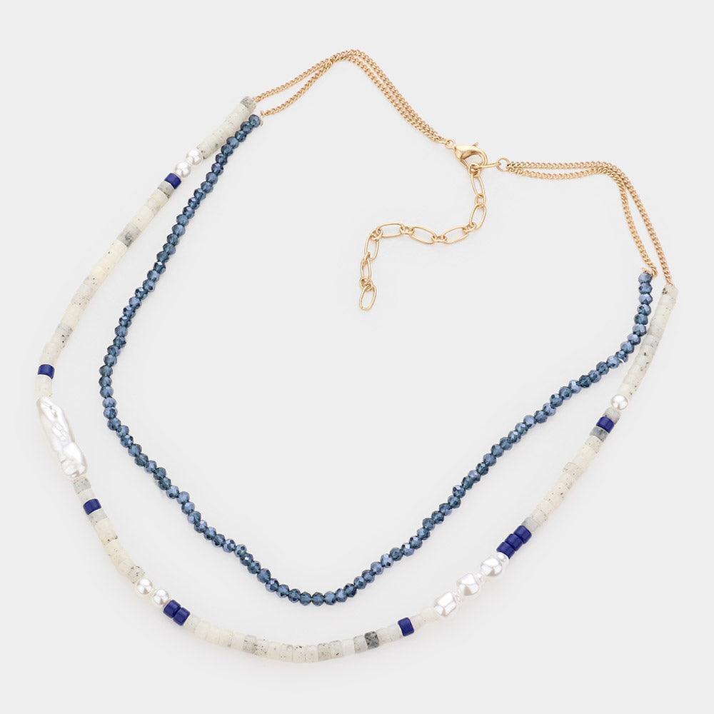 Silver Pearl Beaded Double Layered Necklace - Jewelry Store by Erik Rayo