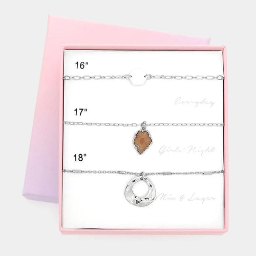 3PCS - Disc Natural Stone Abstract Metal Pendant Necklaces - Jewelry Store by Erik Rayo