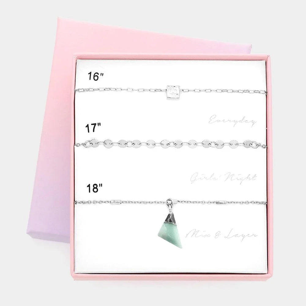 3PCS - Square Disc Natural Stone Pendant Necklaces - Jewelry Store by Erik Rayo