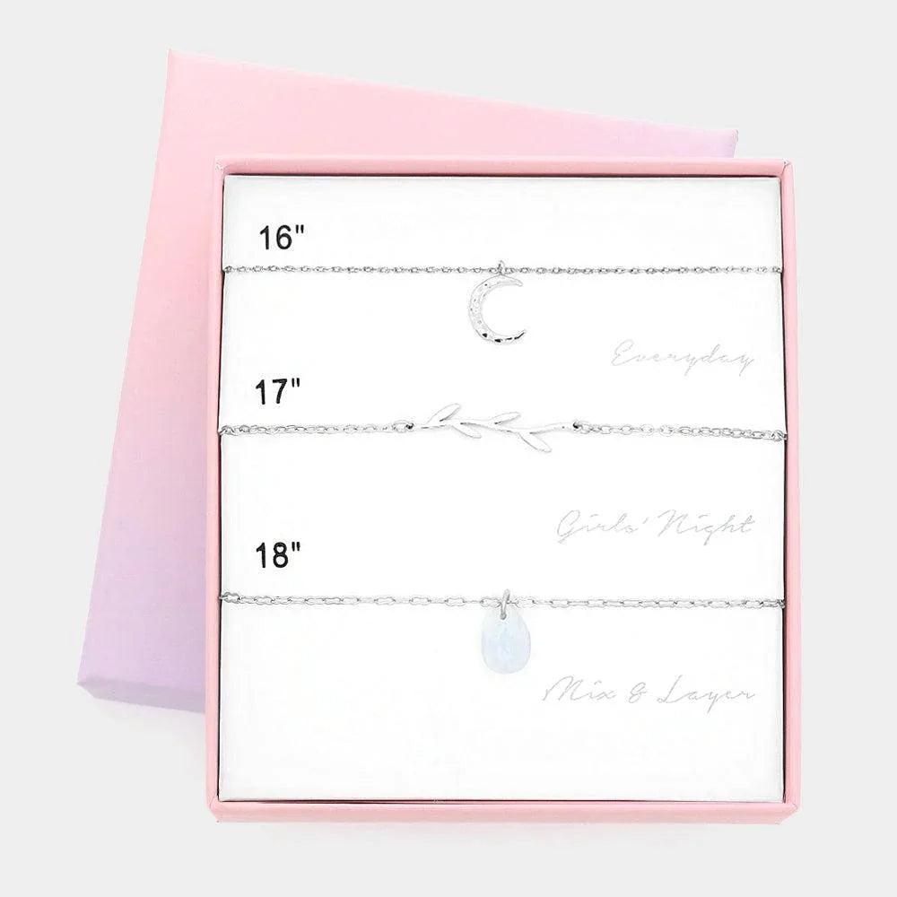 3PCS - Crescent Moon Twig Natural Stone Pendant Necklaces - Jewelry Store by Erik Rayo