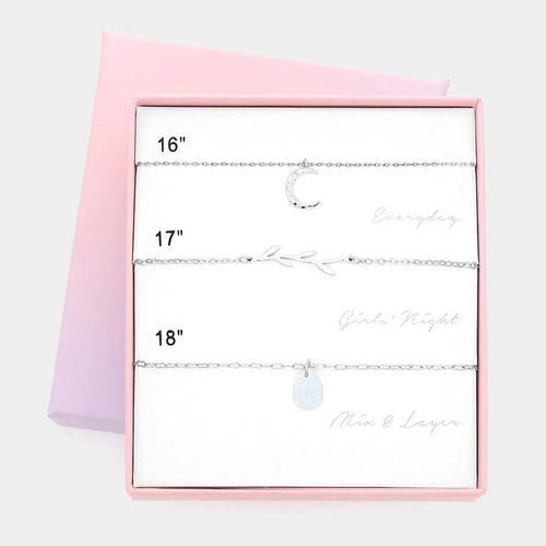 3PCS - Crescent Moon Twig Natural Stone Pendant Necklaces - Jewelry Store by Erik Rayo