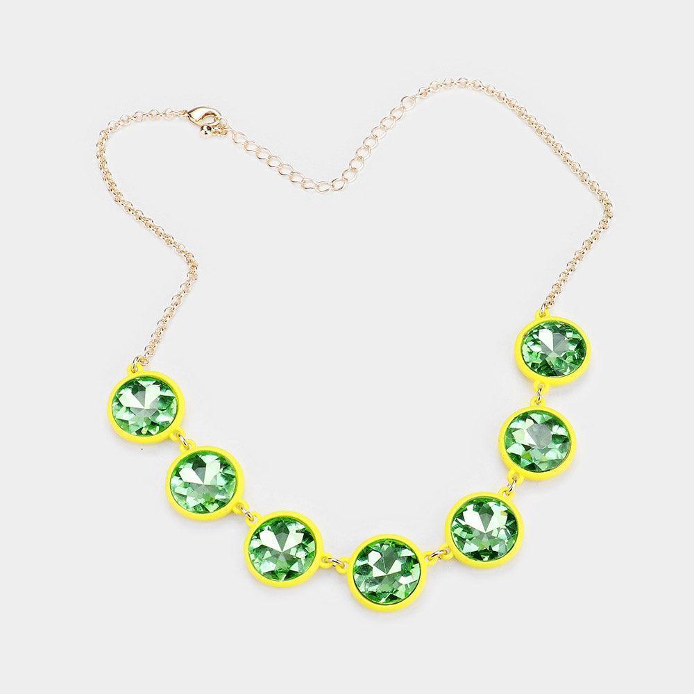 Yellow Glass Crystal Round Resin Bezel Necklace - Jewelry Store by Erik Rayo