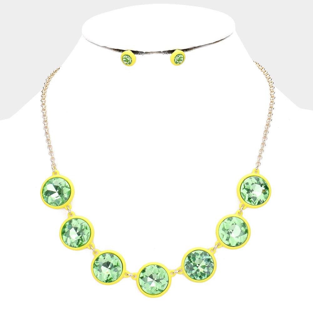 Yellow Glass Crystal Round Resin Bezel Necklace