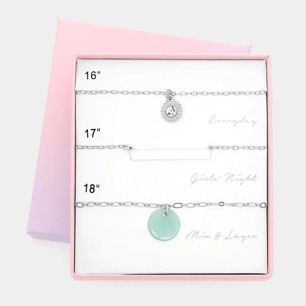 3PCS - Round Stone Rectangle Natural Stone Pendant Necklaces - Jewelry Store by Erik Rayo