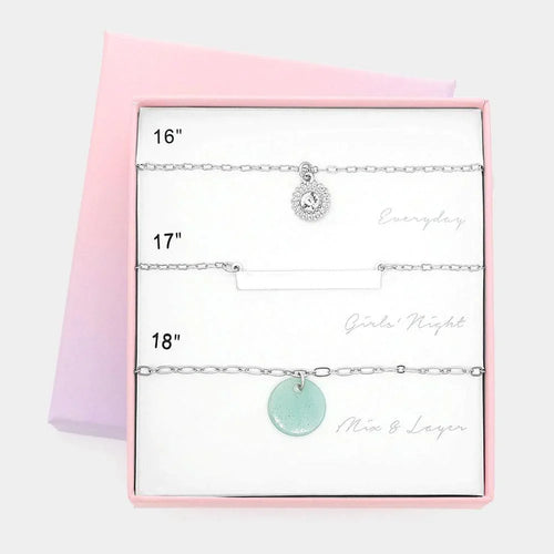 3PCS - Round Stone Rectangle Natural Stone Pendant Necklaces - Jewelry Store by Erik Rayo