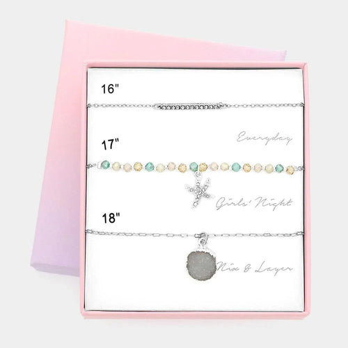 3PCS - Stone Embellished Bar Starfish Natural Stone Pendant Necklaces - Jewelry Store by Erik Rayo