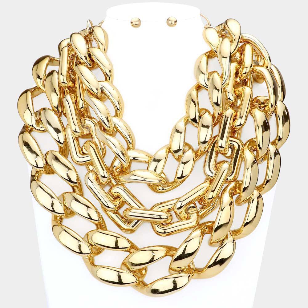 Gold Triple Layered Resin Chain Link Bib Necklace - Jewelry Store by Erik Rayo