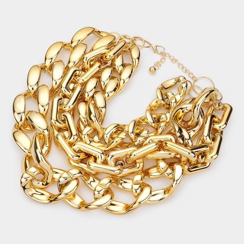 Gold Triple Layered Resin Chain Link Bib Necklace - Jewelry Store by Erik Rayo