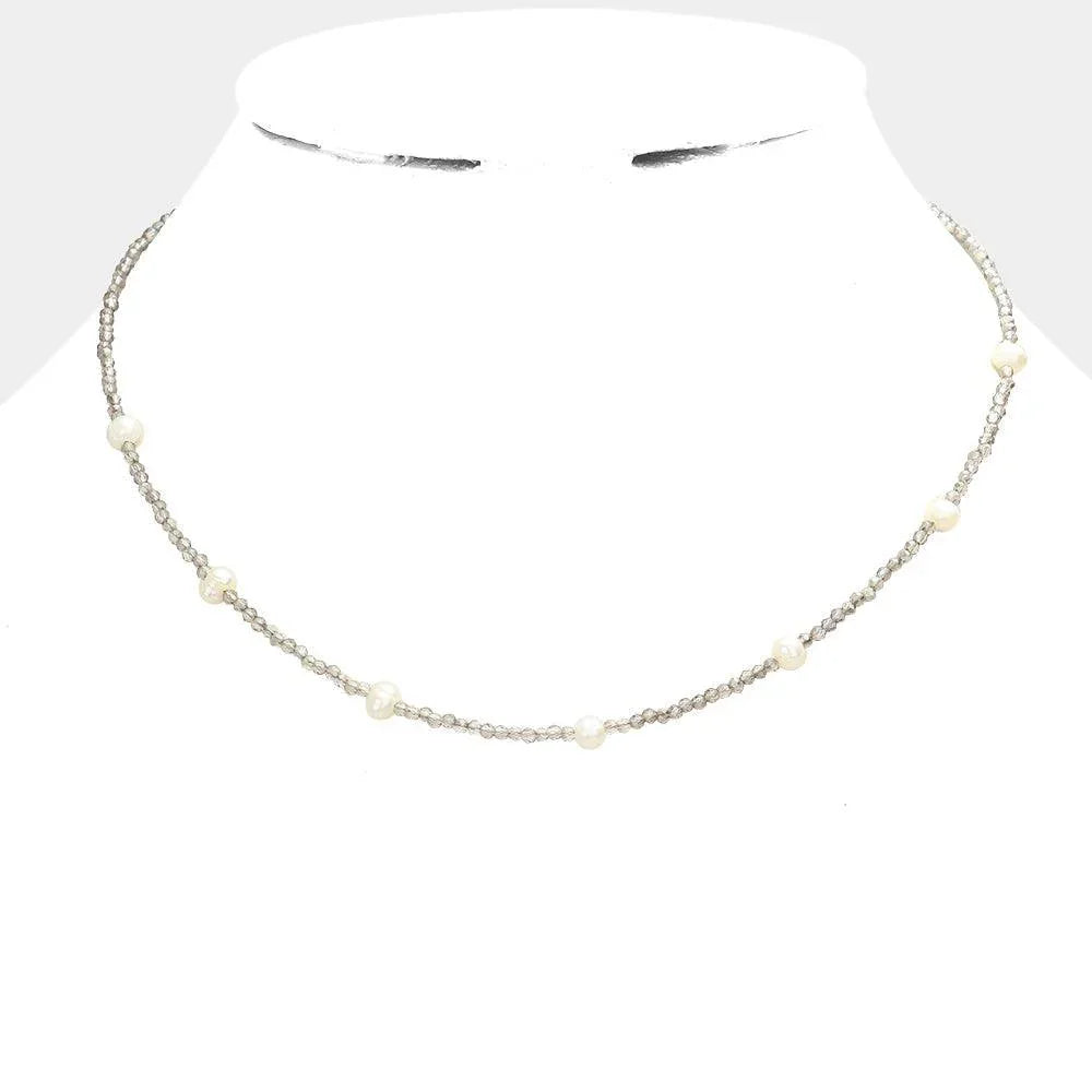 Black Freshwater Pearl Station Faceted Beaded Necklace - Jewelry Store by Erik Rayo