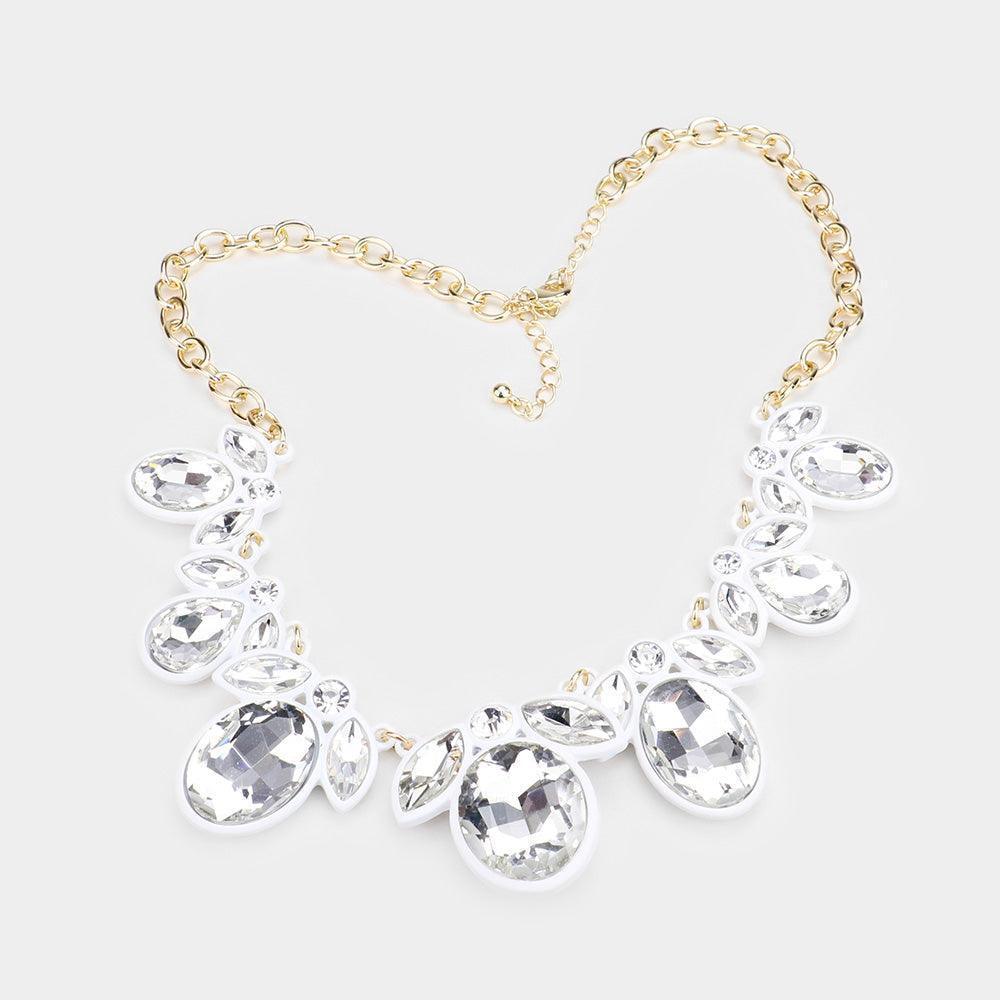 White Oval Marquise Glass Crystal Collar Necklace - Jewelry Store by Erik Rayo