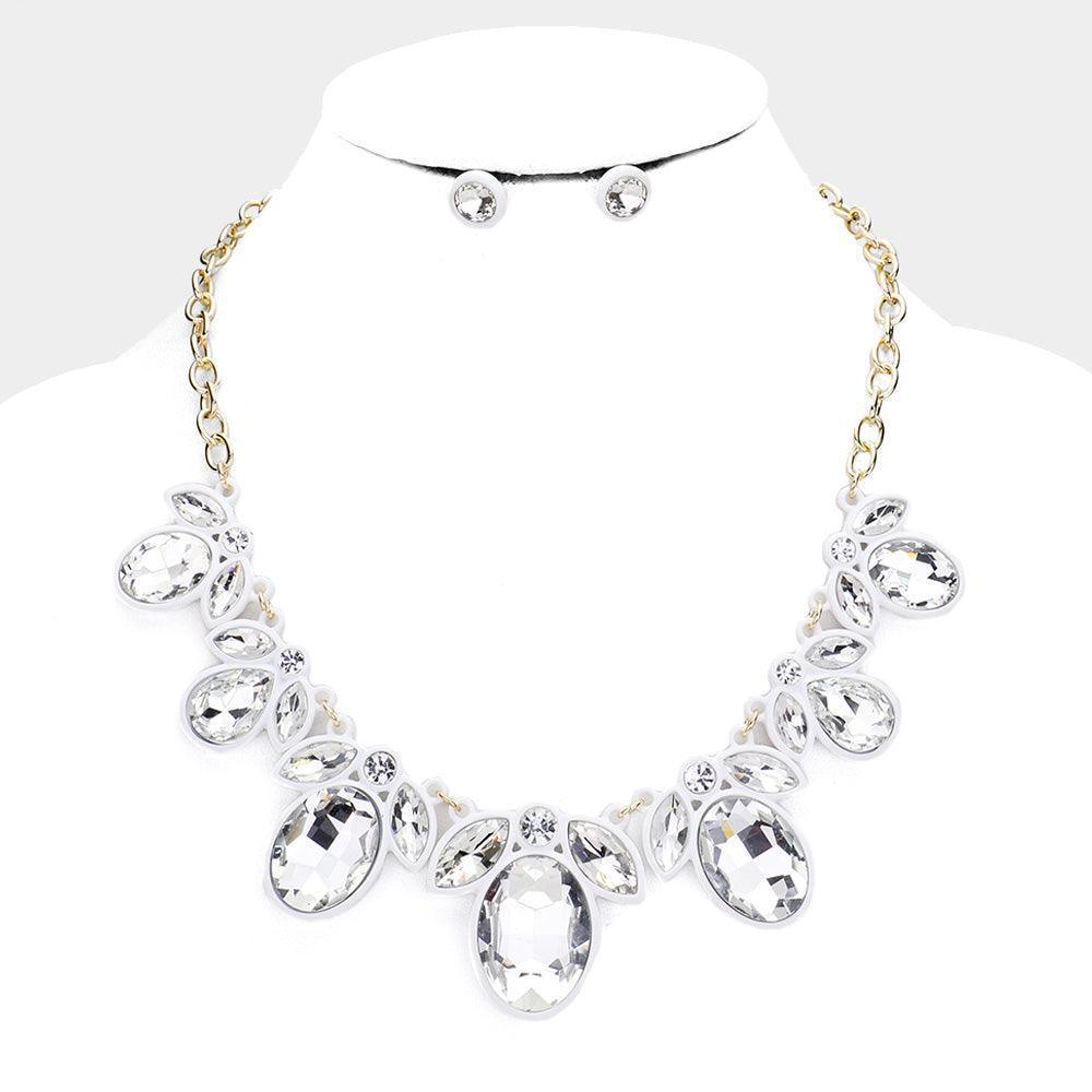 White Oval Marquise Glass Crystal Collar Necklace - Jewelry Store by Erik Rayo