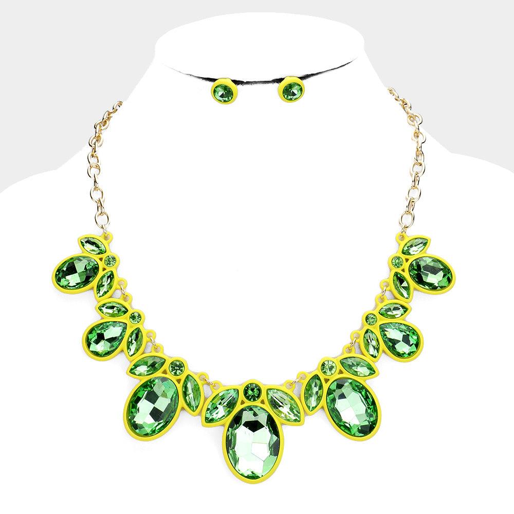 Yellow Oval Marquise Glass Crystal Collar Necklace