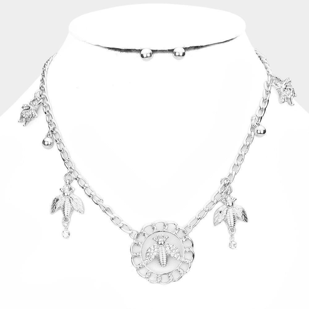 Stone Embellished Honey Bee Pendant Station Necklace - Jewelry Store by Erik Rayo