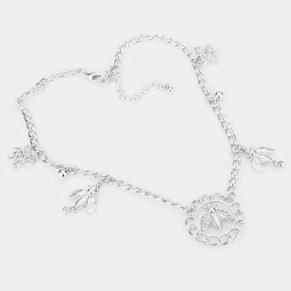 Stone Embellished Honey Bee Pendant Station Necklace - Jewelry Store by Erik Rayo