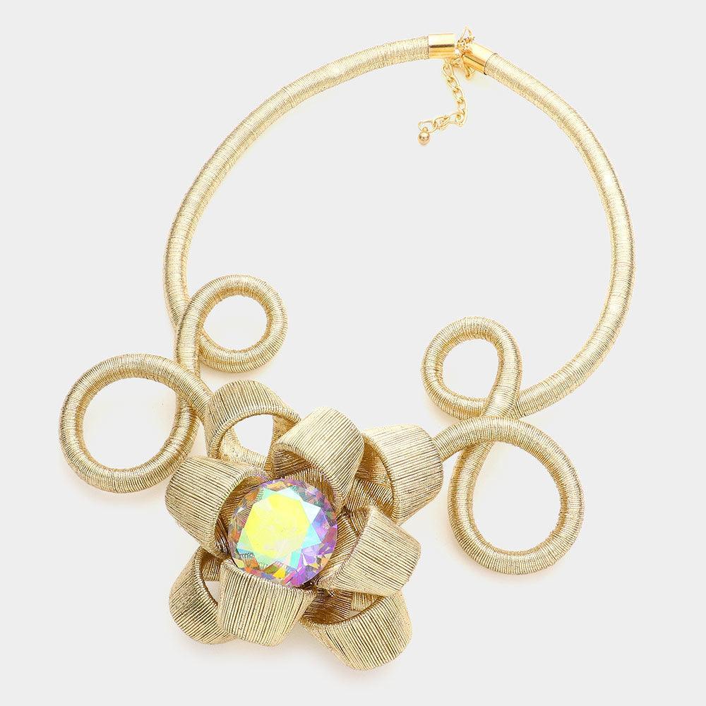 Gold Round Stone Center Floral Pendant Necklace - Jewelry Store by Erik Rayo