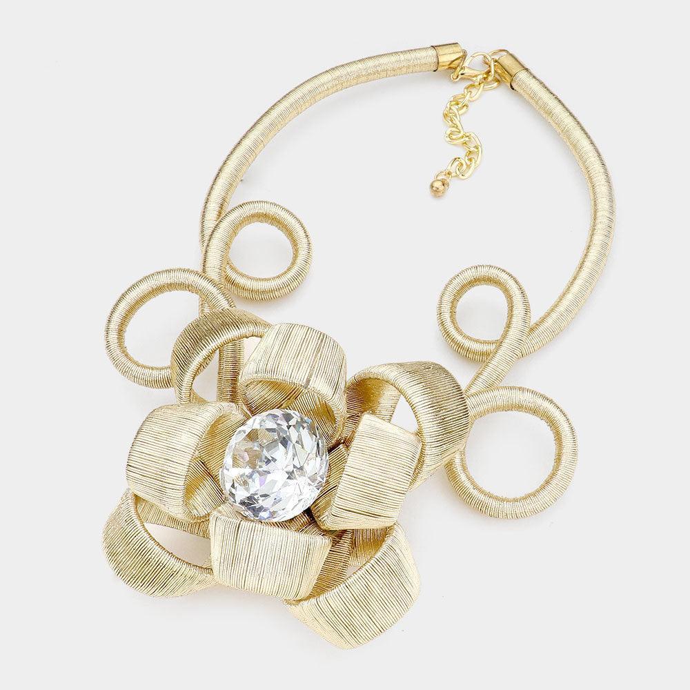 Gold Round Stone Center Floral Pendant Necklace - Jewelry Store by Erik Rayo