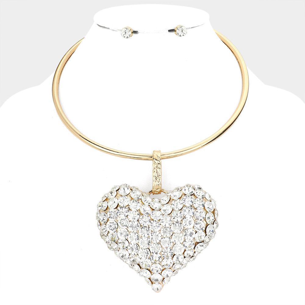 Gold Bubble Stone Cluster Heart Pendant Necklace
