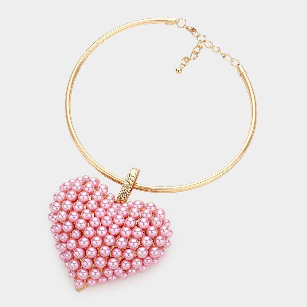 Pink Pearl Cluster Heart Pendant Necklace - Jewelry Store by Erik Rayo