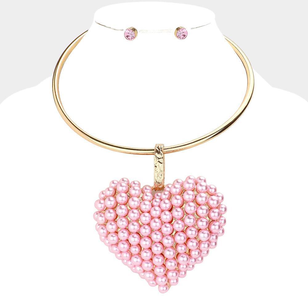 Pink Pearl Cluster Heart Pendant Necklace - Jewelry Store by Erik Rayo